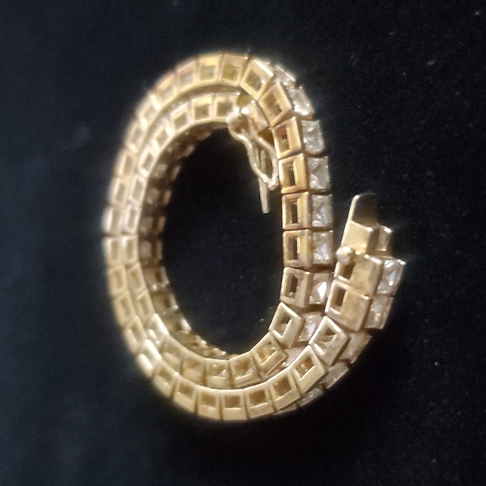 Yellow Gold 925 STerling Round Brilliant Cut Cubic Zirconias Tennis Bracelet. 7"